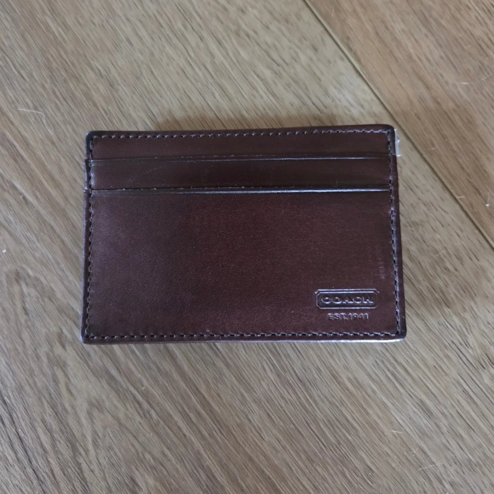 Coach Mens Mahogany Leather Magnetic Money Clip Card Case Wallet F74393 MAH